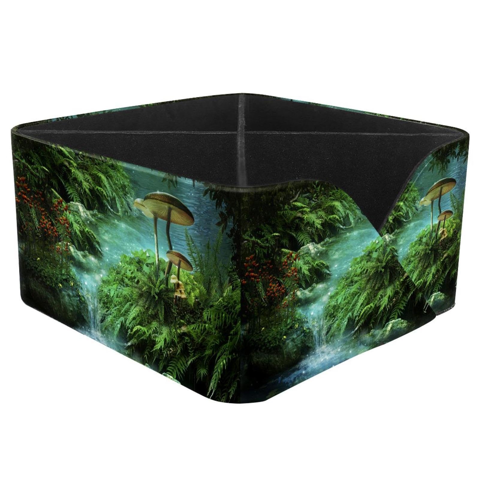 KengjuTesu Fantasy River with Pond Red Fishes and Mushroom Desktop Organizer Pen Holder, Rectangular Pencil Cup for Office, Study and Makeup Stations