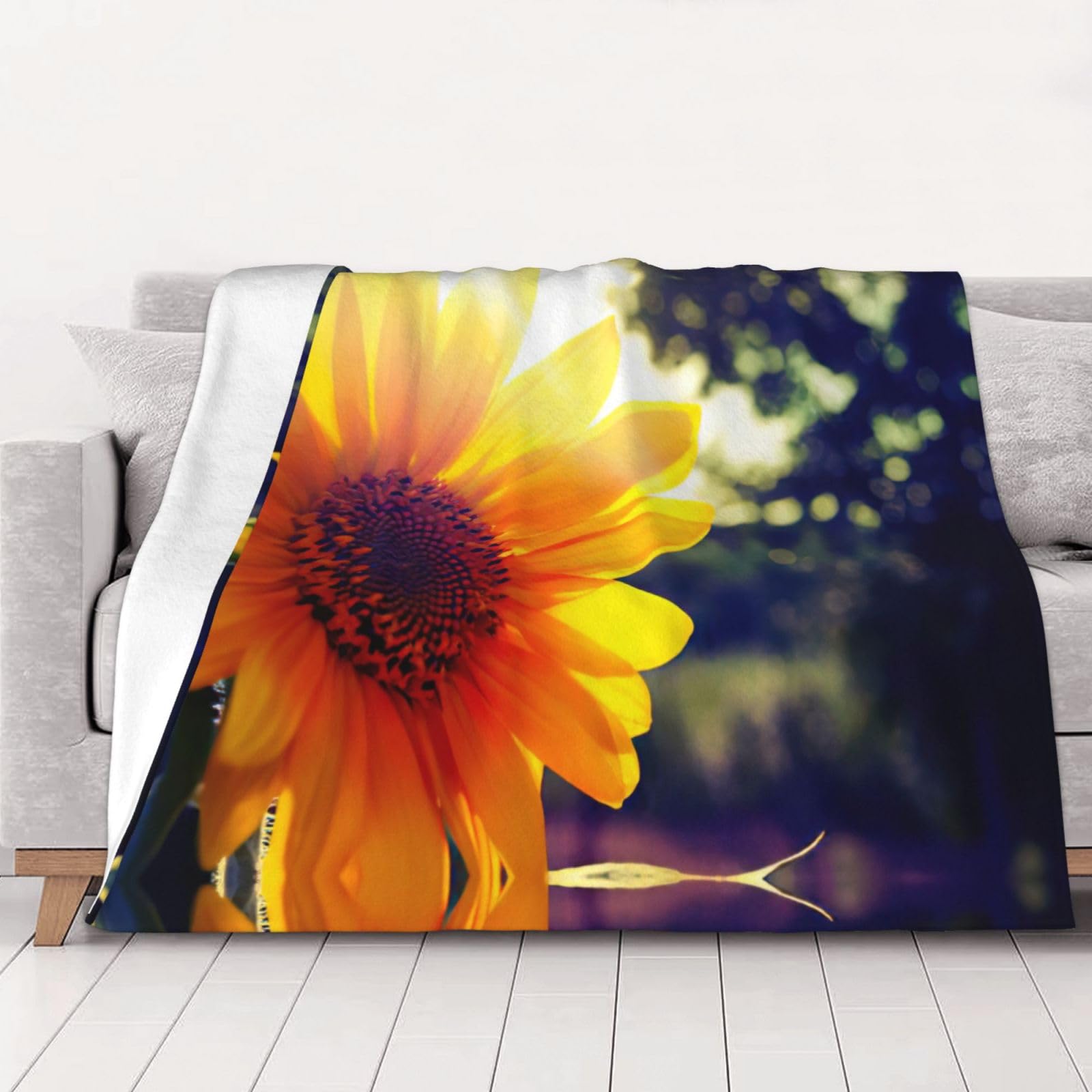 Couverture en flanelle motif tournesol plaid leger pour salon et siege de voiture