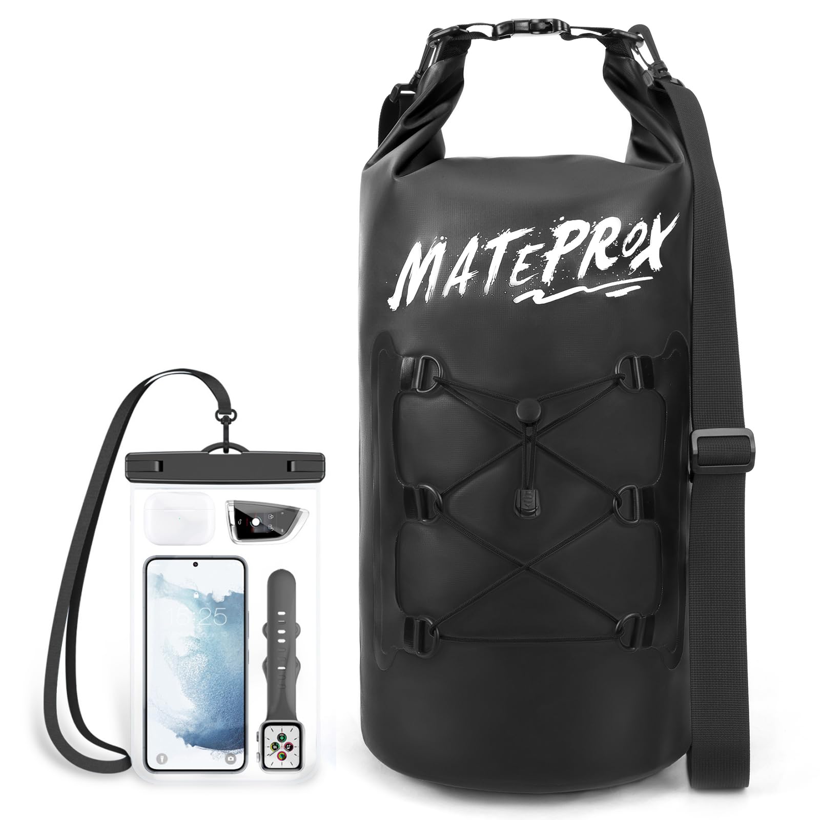 MATEPROX Borsa Impermeabile 5L/10L/20L Dry Bag Galleggiante Sacco Sacchetto Impermeabile per Kayaking Escursionismo Rafting e Campeggio con Tasca Impermeabile per Telefono-20L Nero