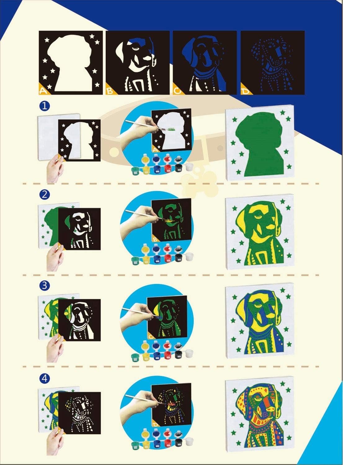 Mammut Spiel & Geschenk 159003 Painting by Screen PrintArt Dog with Stencils, Colourful, 20 x 20 cm