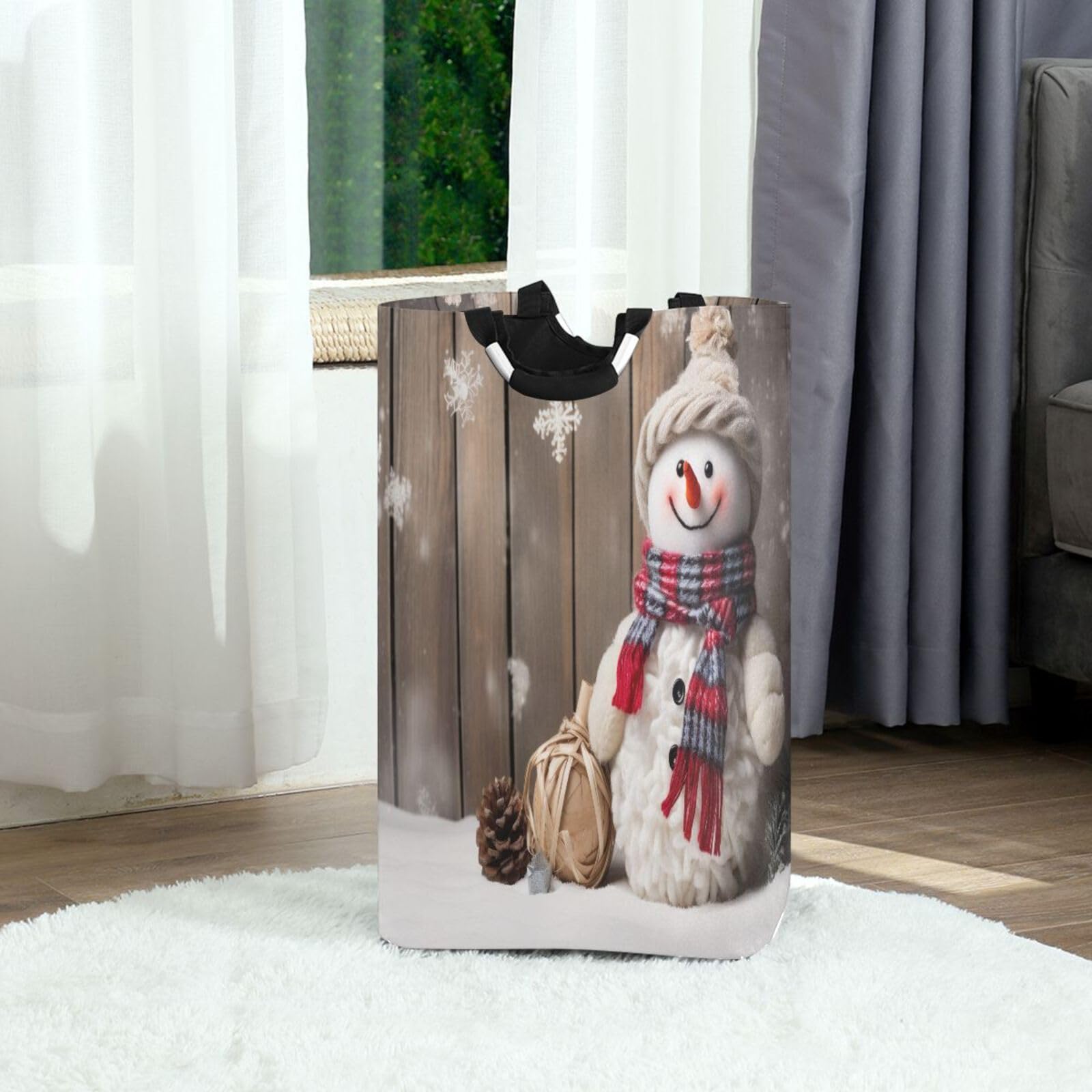 Jihqo Laundry Hamper Basket Christmas Snowman Wooden Collapsible Nursery Storage Bin Waterproof Clothing Baskets for Home Bedroom Bathroom Washing Room