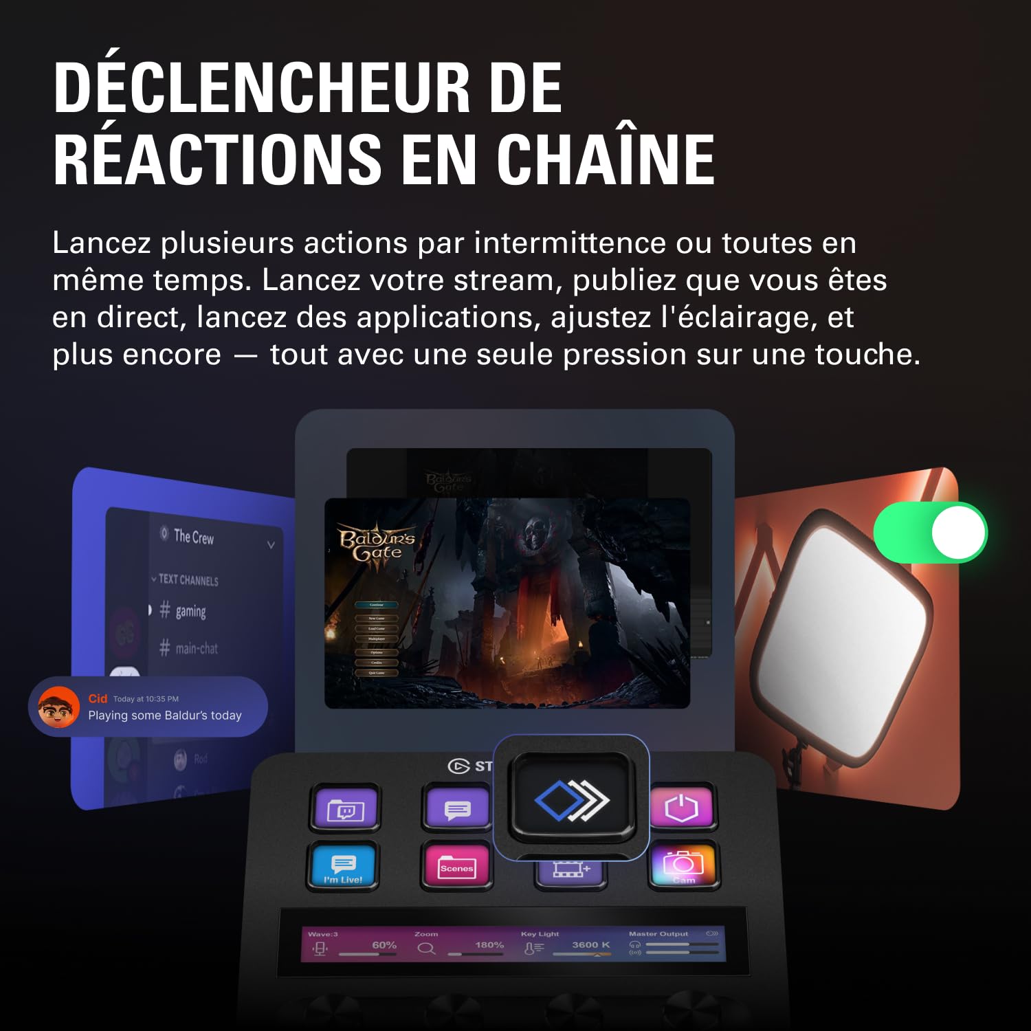 Elgato Stream Deck + – Console de mixage | Interface de production live et studio, créateurs, streaming, gaming, ruban tactile, touches LCD, Mac/PC