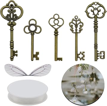 Aokbean 50 Pcs Vintage Skeleton Flying Key Charms Pendant, Antique Keys with Dragonfly Wings for Jewelry Making DIY Metal Crafts Party Chrismas Decorations | Large Metal Antique Keys, Suitable for Wedding Party Favors, Christmas and Room Decoration