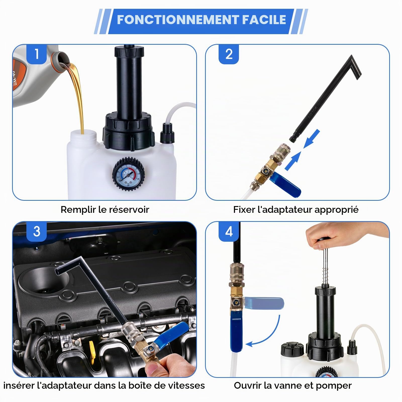 3L Pompe à Liquide de Transmission, Manuelle Pompe à Huile, Outil de Pompe de Transfert de Fluide, Système de Remplissage d'huile avec 12PCS Adaptateurs