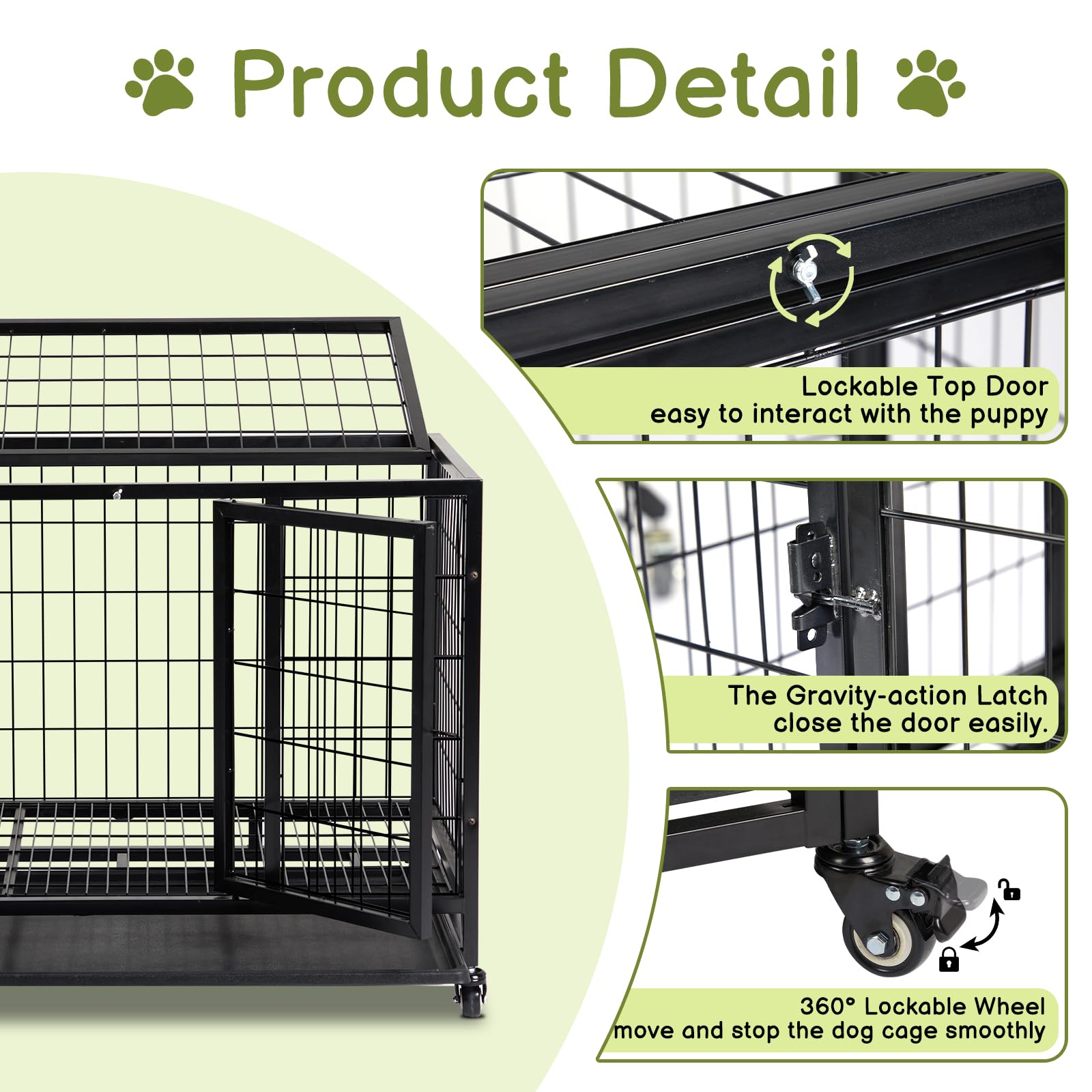 LEADZM Cage pour Chien XL 91x62x70cm – Chenil avec 2 Portes & Roues Verrouillables 360° – Bac en Plastique Amovible et Structure Métal Renforcé Noir