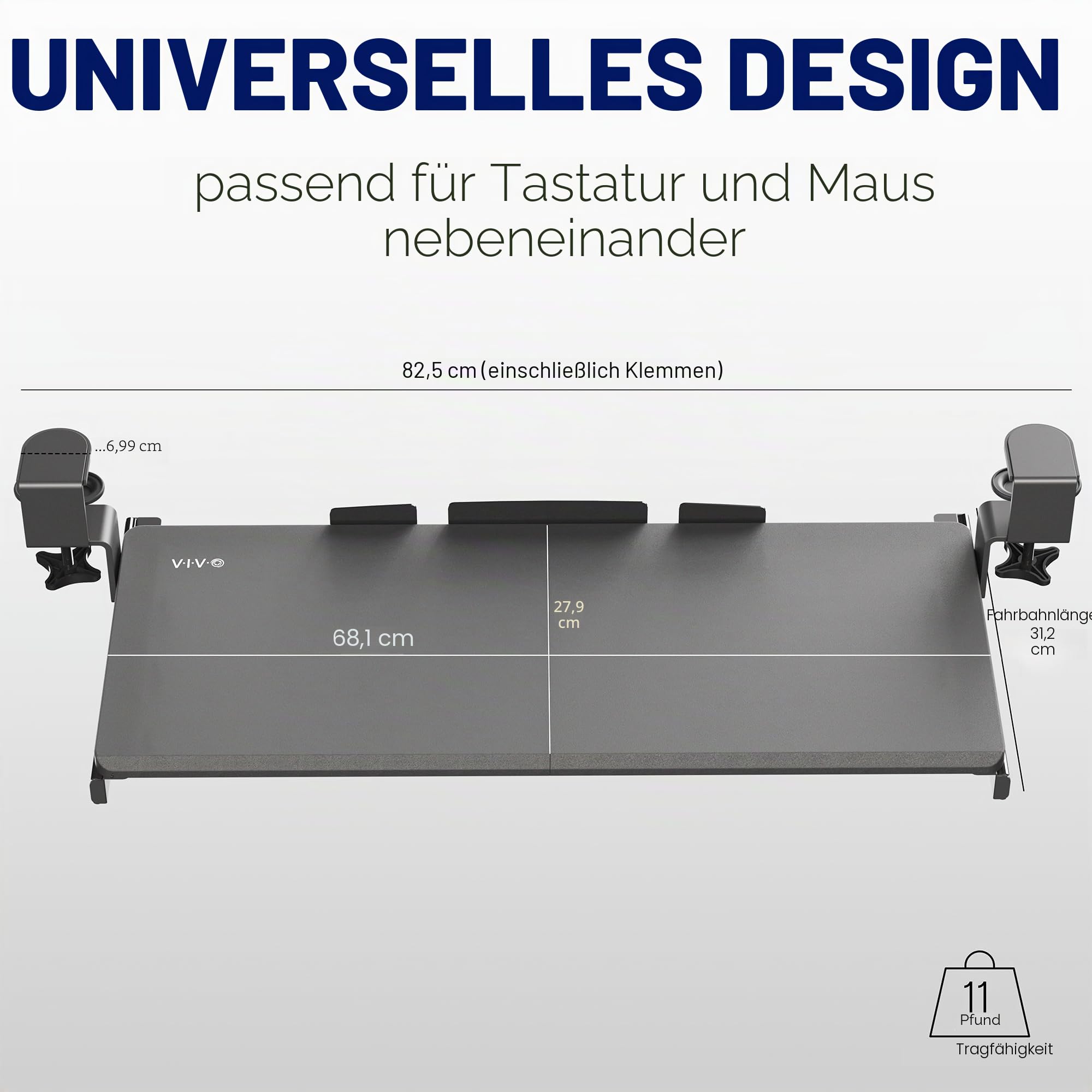 VIVO Große Klemmbare Computer Tastatur- und Mausablage zur Montage unter dem Schreibtisch, 69cm x 28cm Ausziehbare Plattform Schublade, Schwarz, MOUNT-KB05E