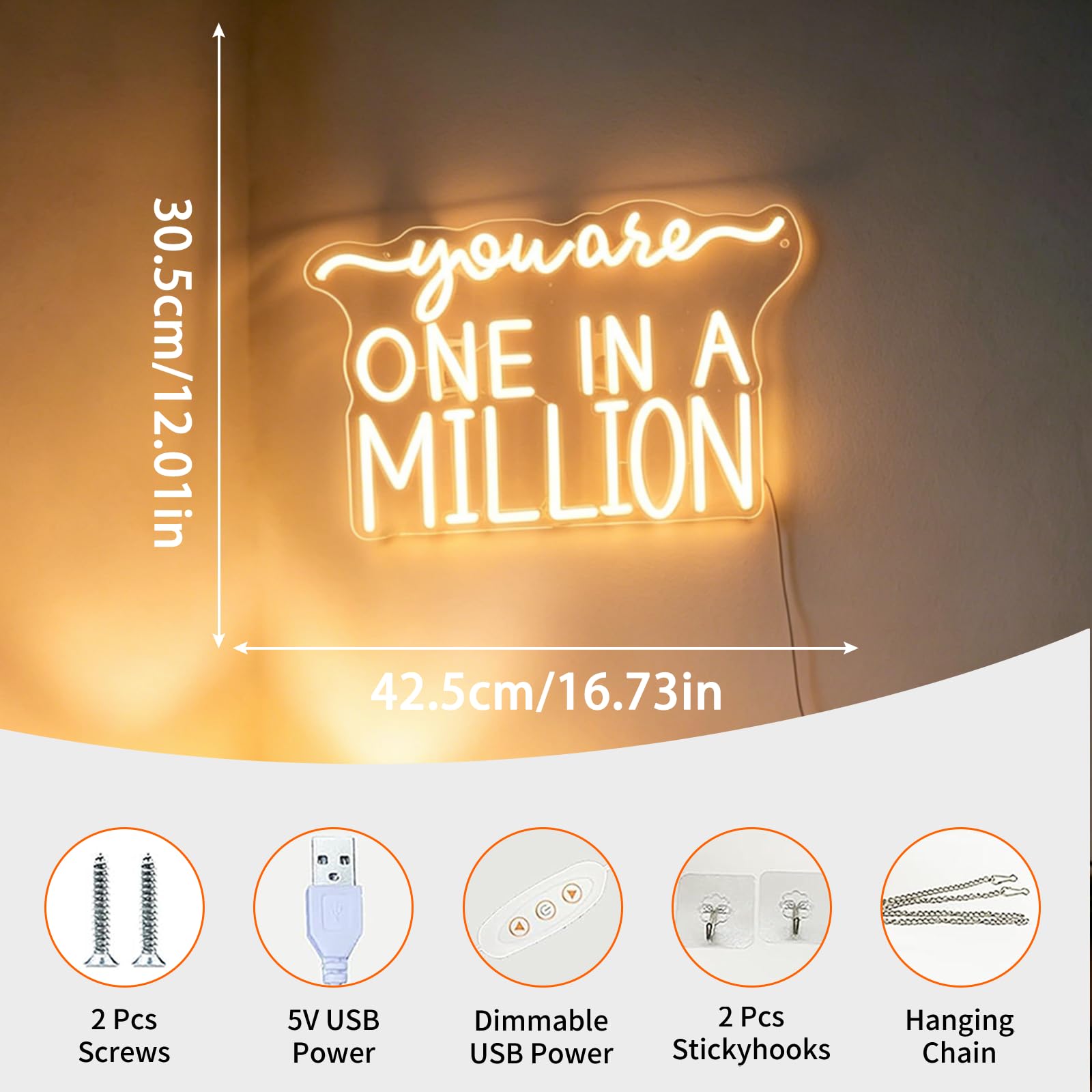 Targa al neon con scritta "You Are One in a Million", per decorazione da parete, luce bianca calda, per stanza, dimmerabile, alimentata tramite USB, per compleanno, matrimonio, fidanzamento