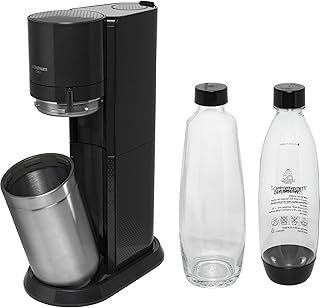 SodaStream Máquina de burbujas Duo con botella de agua de plástico reutilizable sin BPA de 1 litro, jarra de cristal para carbonizar y botella de gas CO2 de 60 litros con conexión rápida, color blanco