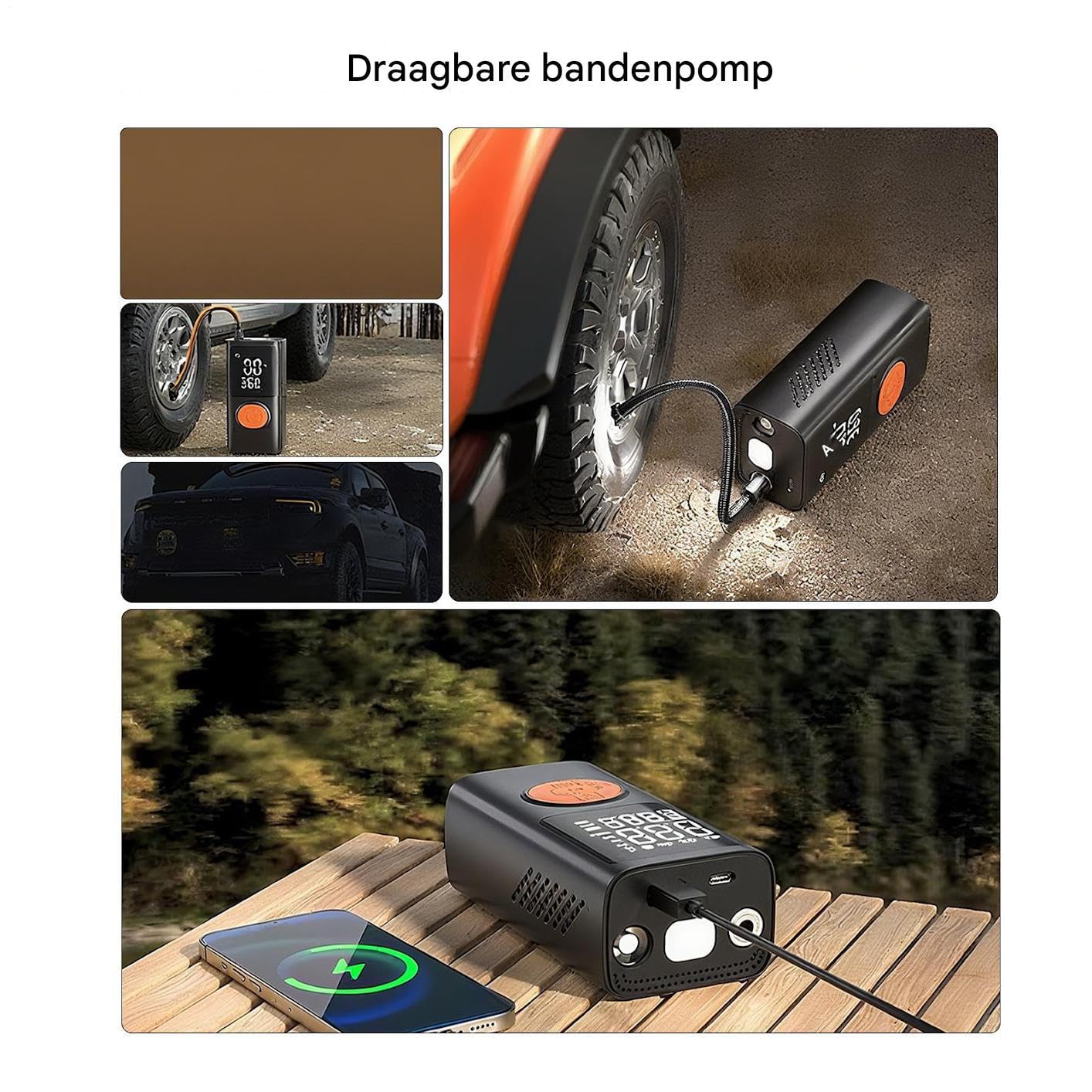 Tragbare Reifenpumpe für Auto Digitale wiederaufladbare Powerbank mit