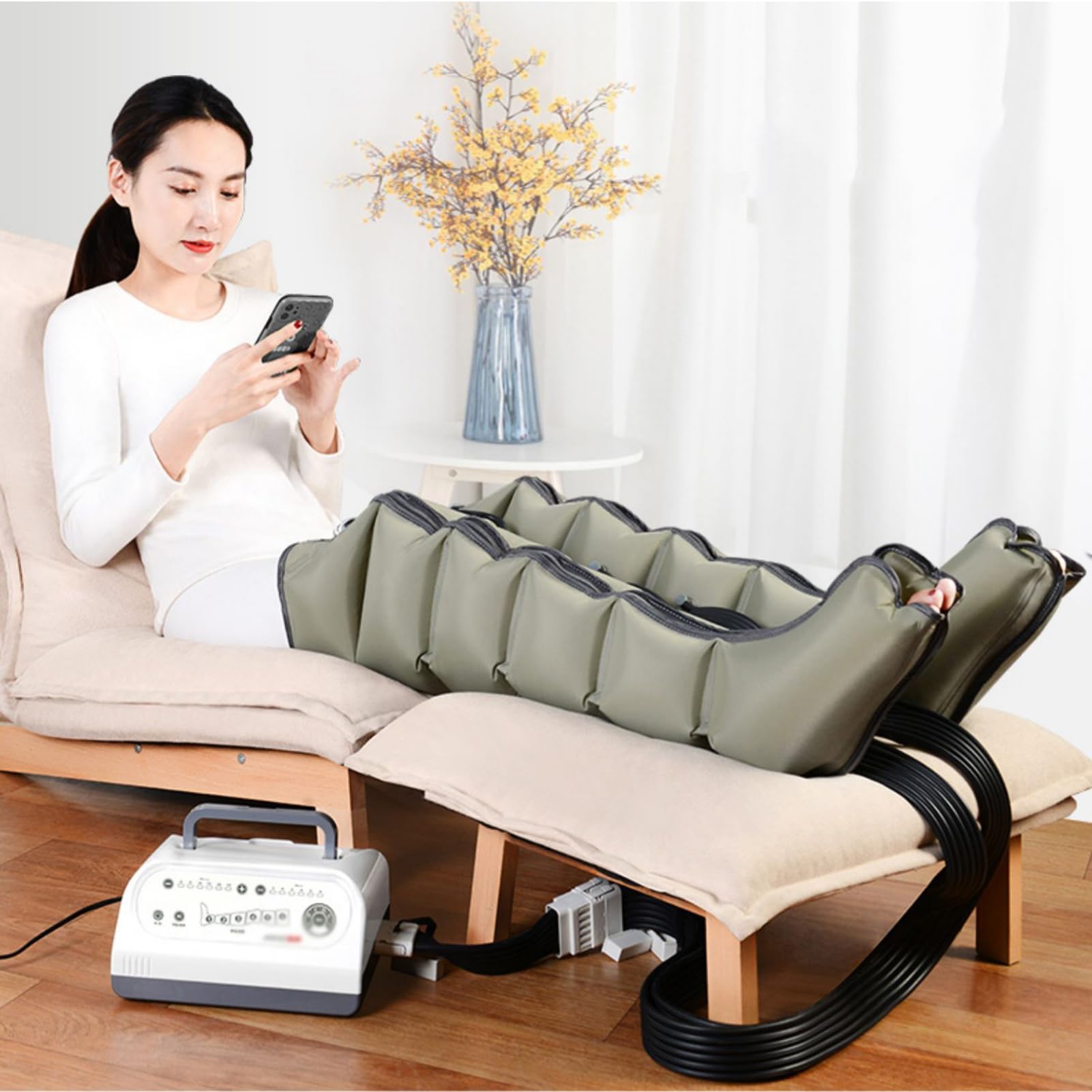 SXSLTSA Air Compression Leg Massage, Leg Compression Boots Recovery Boots for Circulation and Pain Relief Muscles Relaxation with 4 Modes 4 Intensities Electric Leg Massager