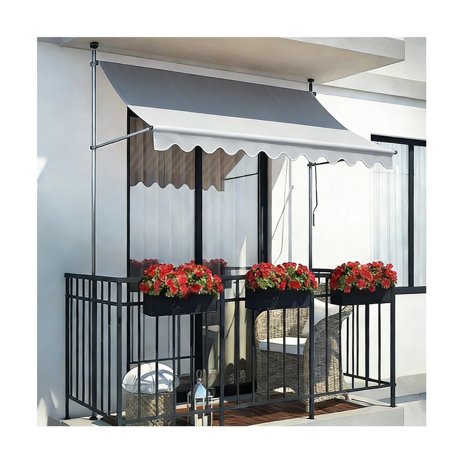 LWJSOCP Retractable Patio ning Sune for & Doors Light Gray Crank Handle Canopy for Balconies Backyards Gardens - 350CM (137.8in) Outdoor e Solut