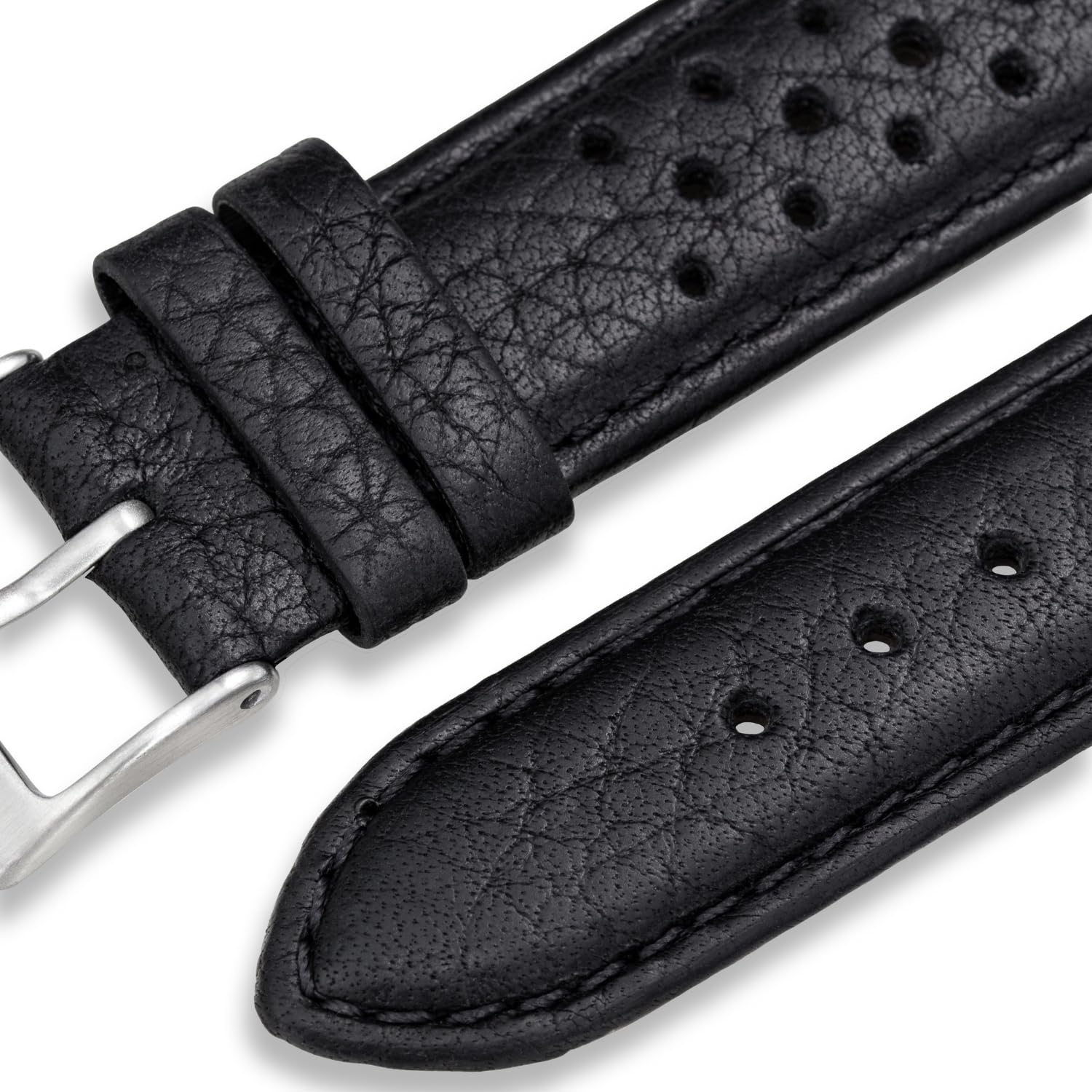 Buckle & Stitch Buffalo Grain | 18 mm, 19 mm, 20 mm, 21 mm, 22 mm, 24 mm, correa de reloj de carreras de piel de becerro auténtica | Correa de reloj Rallye para hombres y mujeres | Barras de resorte y