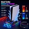 Soporte para PS5 con estética RGB hexagonal, Estación de enfriamiento para PS5 Slim Pro Disc Digital Console con ventilador, Cargador rápido para doble control con hub USB y soporte para audífonos y almacenamiento de juegos (Negro) 3