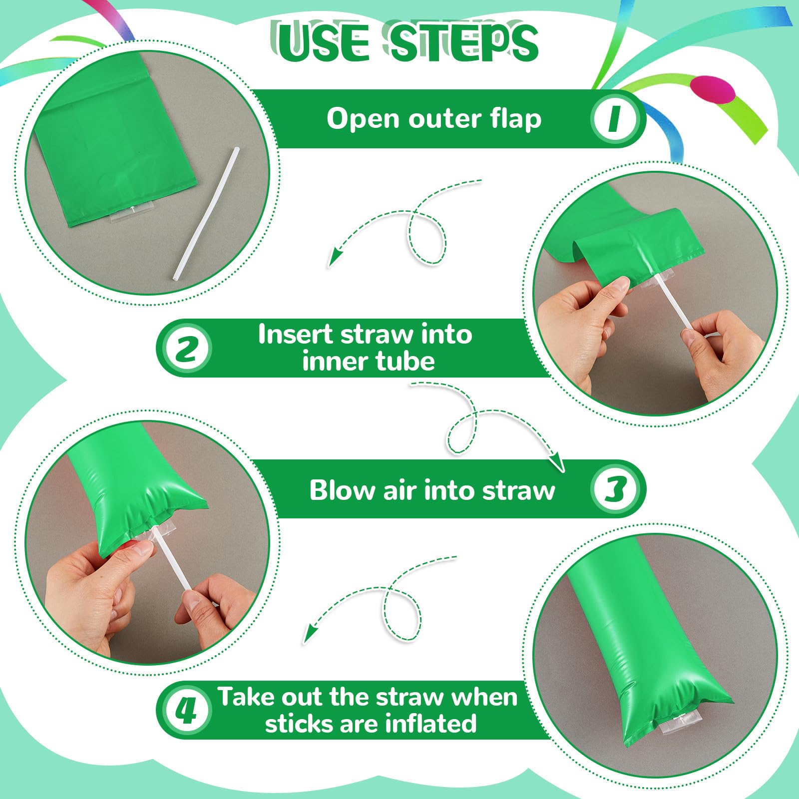 Junkin 240 Pieces Thunder Sticks Cheering Cheerleading Sticks Boom Sticks Noise Makers for Sporting Events Football Game Party Sport Events (Green, White)