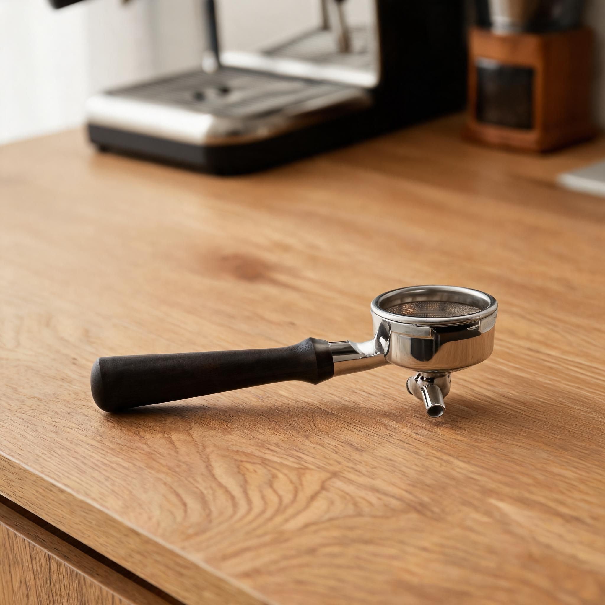 58 mm portafiltro per macchina espresso con cestello filtro, manico in legno in acciaio inox, compatibile con Breville serie 9, robusto, rimovibile, per professionisti per utensili barista, 225 mm