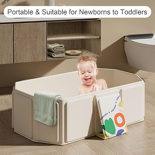 Miniatura 4 de Bañera plegable para bebé, portátil y plegable para recién nacidos y niños pequeños, fácil de almacenar, ligera para el hogar y viajes, bañeras de