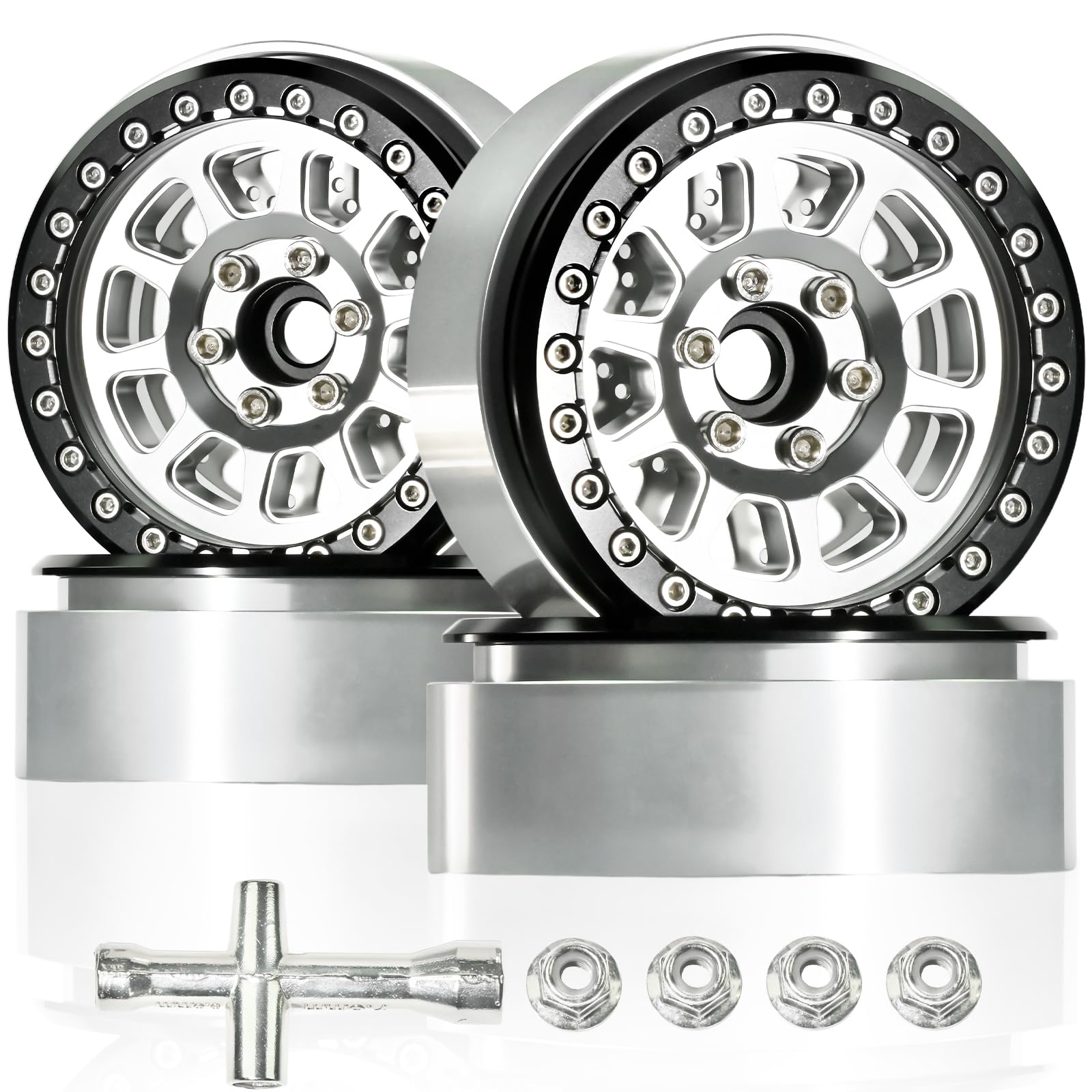 2.2" Beadlock Wheels 25mm Width, 100g Aluminum Alloy Offset 0mm Rims for Axial Wraith, SCX10, TRX4 D90 90048 RR10 1/10 RC Crawler Car, 2.2in Narrow RC Beadlock Wheels with Brake Disc