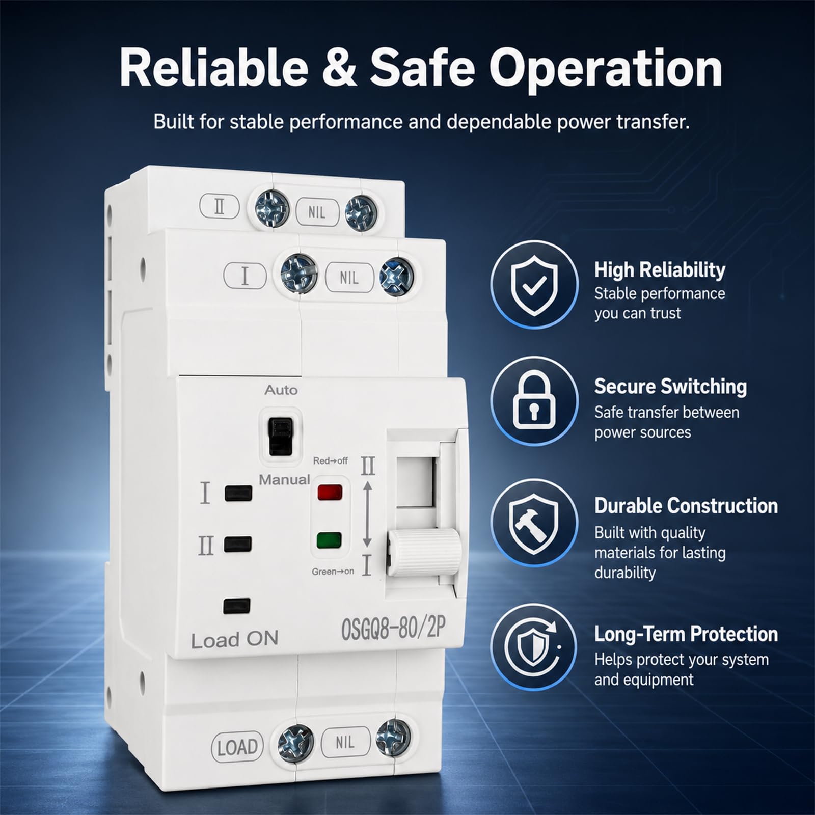 Interruttore di trasferimento automatico 2P 63A 220V su guida DIN ATS, commutatore elettrico Dual Power, interruttore di trasferimento automatico, interruttore di alimentazione di emergenza con alta