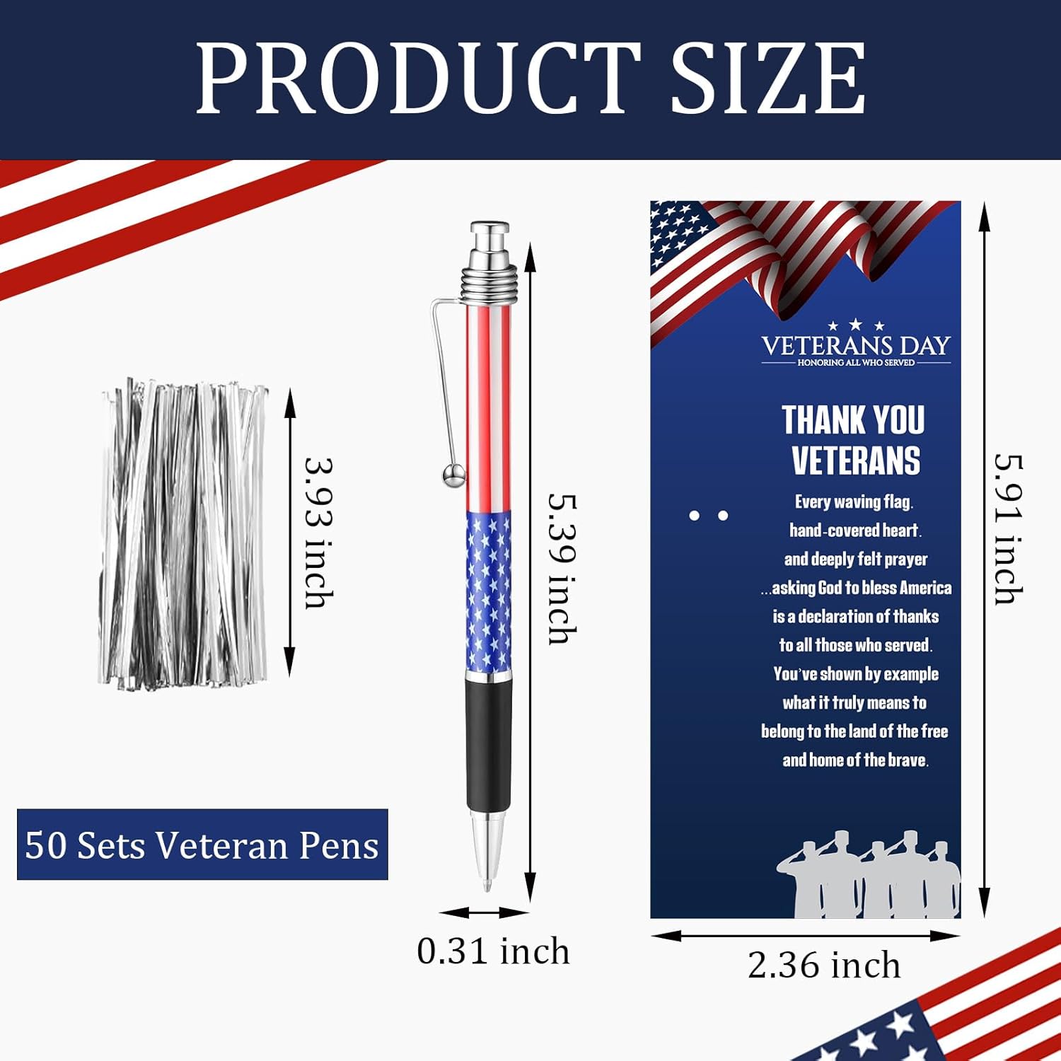 50 Sets American Flag Ballpoint Pen with Veteran Cards Bulk Veterans Gel Ink Pen Patriotic Themed Pens Greeting Cards for Veterans Day Party Favors Souvenirs Supplies Gifts