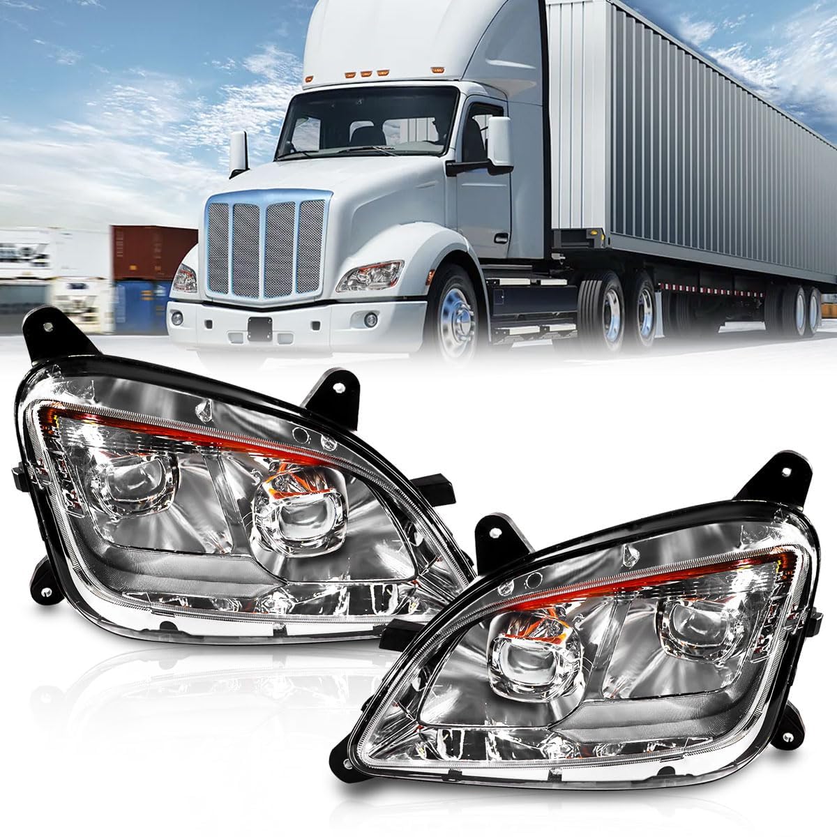 Photo 1 of Hpdmauto LED Headlight Assembly for Peterbilt 579 587 (Left, Chrome)