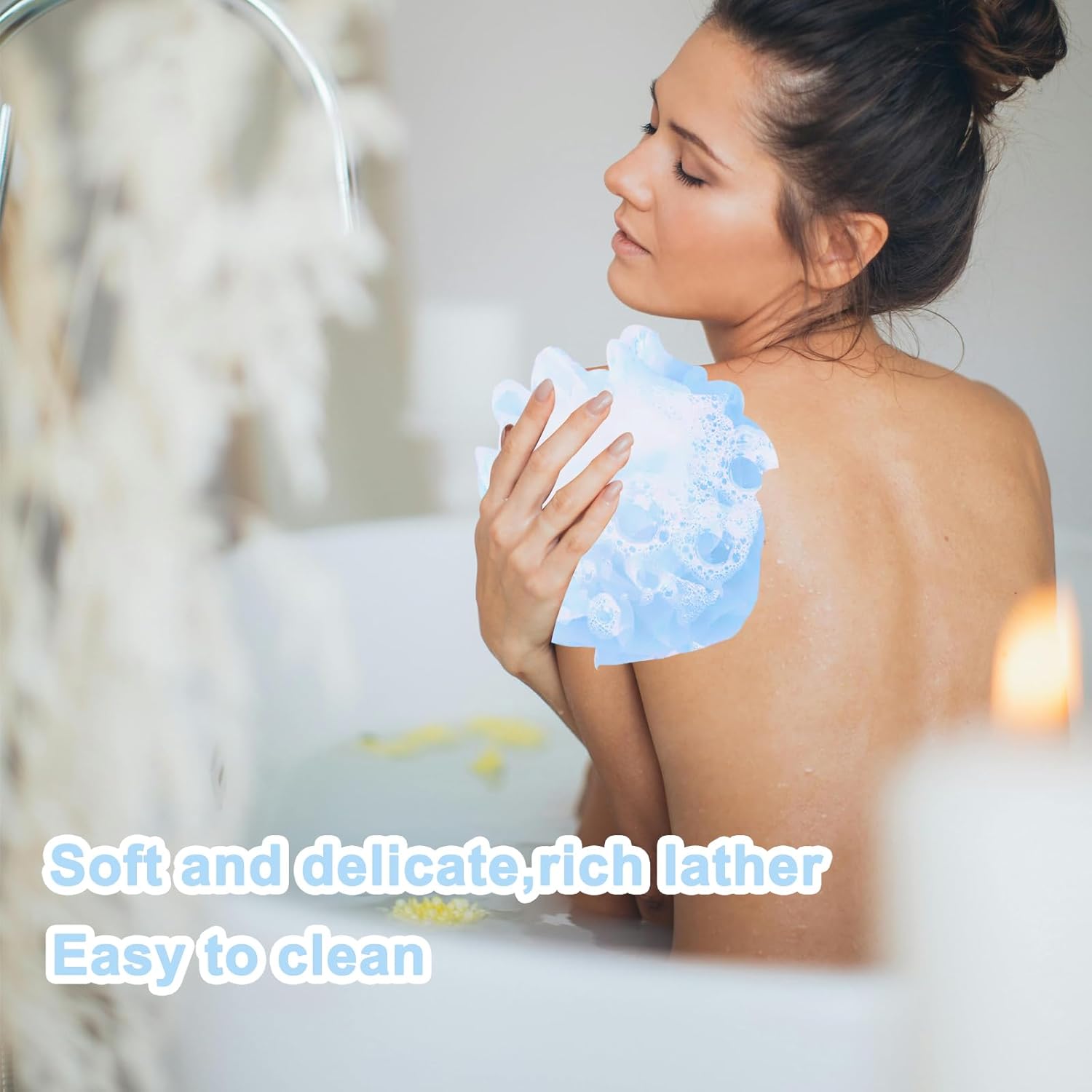 3 Pieces Loofah Washcloth for Bar Soap, Combo 2-in-1 Exfoliating Shower Pouf with Bar Soap Loofah Pouch for Body Wash Pink Beige Blue - Image 5