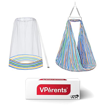 VParents Neonate Baby Swing Cradle with Mosquito Net and Spring (Blue)