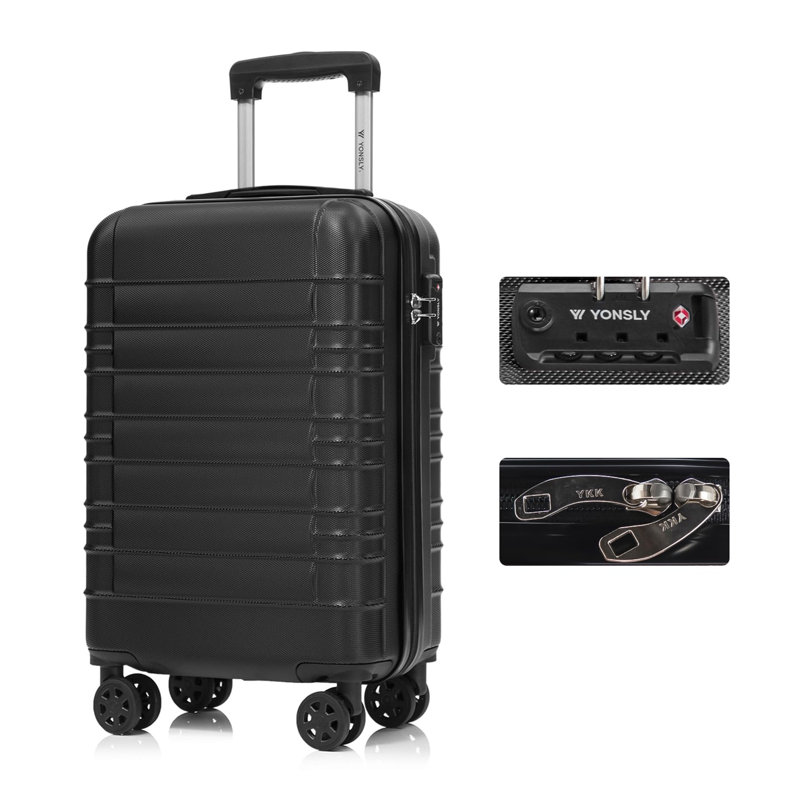 YONSLY Trolley Koffer Set, Reisekoffer, Rollkoffer Handgepäck, Kabinkoffer Suitcase, Gepäckset mit 360° Rollen, Hartschalenreisekoffer, Zahlenschloss, Gummigriff