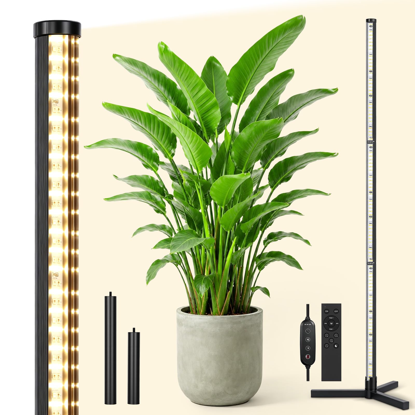 OUTON Pflanzenlampe mit Ständer, 60W Vollspektrum Pflanzenlicht, 195 cm | 560 LEDs, 6500K, 3 Lichtmodi, 10 Helligkeitsstufen, Timer 4/8/12 Std., Fernbedienung, Dreibeinstativ, bis 195 cm