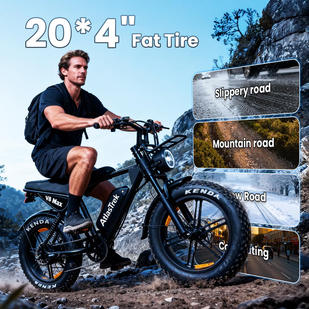 Vélo électrique, 48 V 15 Ah batterie amovible, portée maximale de 80,8 km, vitesse maximale de 25 km/h, vélo électrique à gros pneus de 50,8 cm pour adultes, vélos électriques pour trajets quotidiens