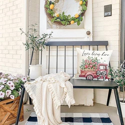 Miniatura 3 de DFXSZ Juego de 4 fundas de almohada de granja de 18 x 18 pulgadas, decoración de tulipanes para camión, cesta de tulipanes, fundas de almohada de