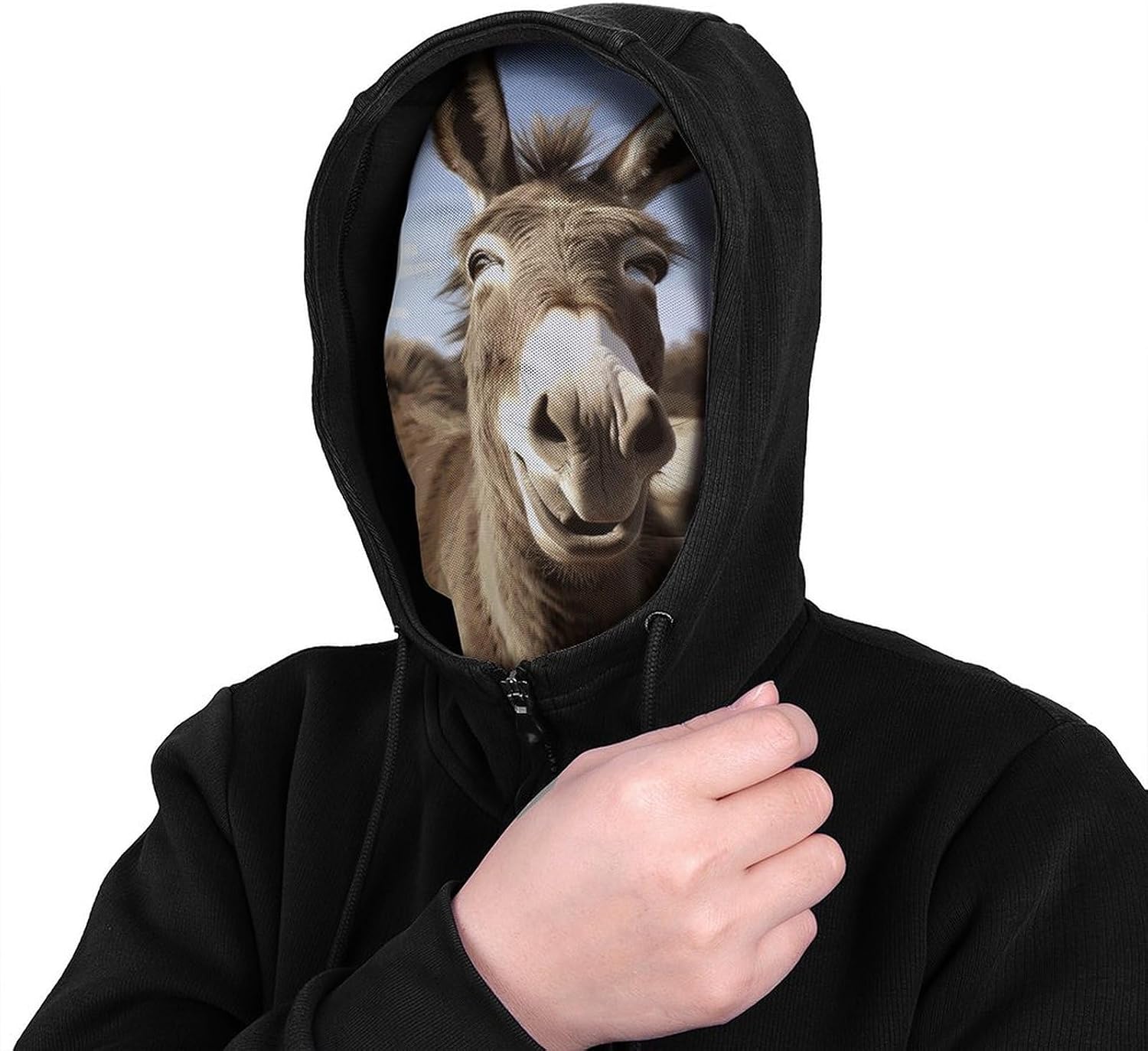 Funny Donkey Face Shielding Protection for Women, Funny Cooling Mask for Men, Breathable Full Head Mask for Outdoor, Full Face Cover for Cycling, Windproof Hood Cover White image 4