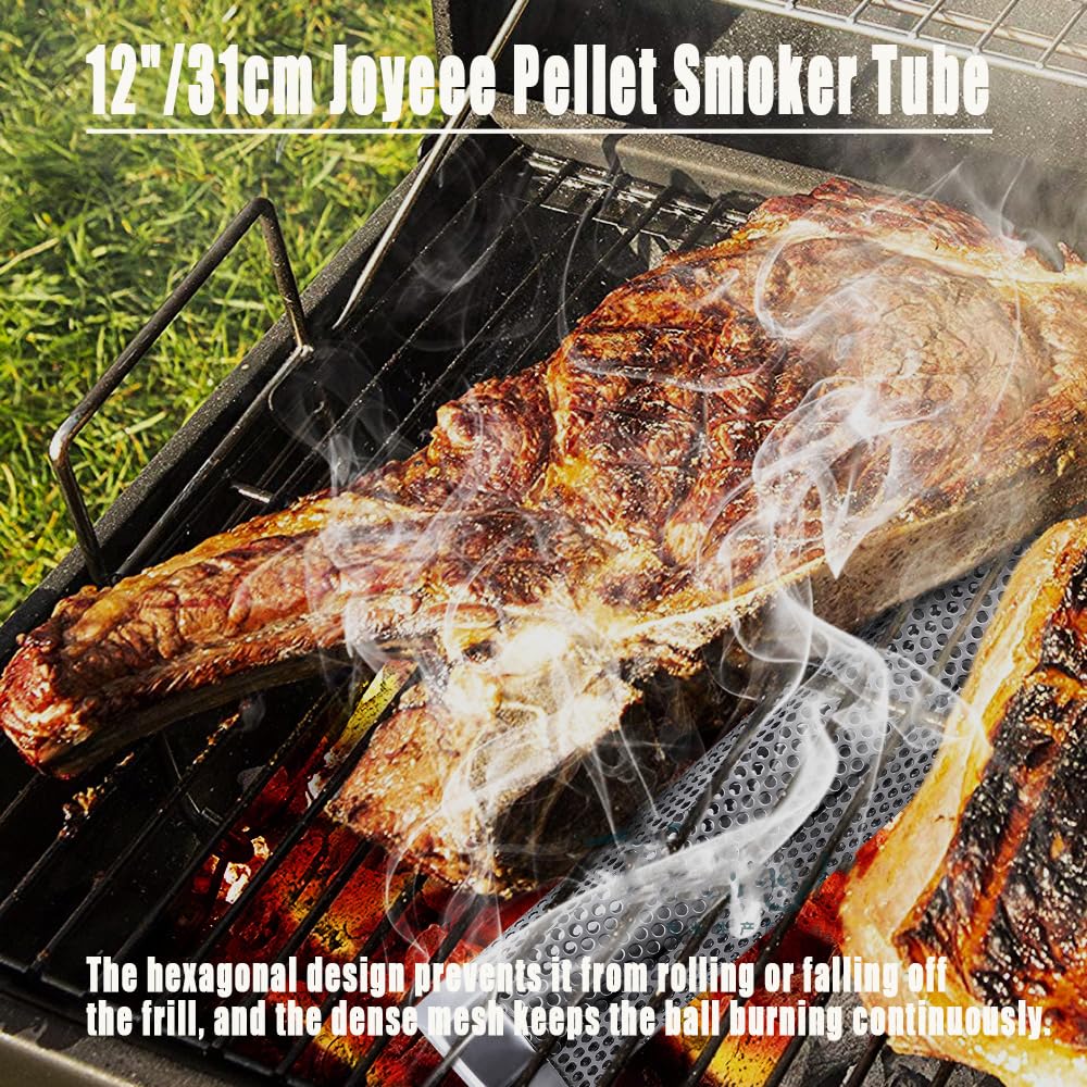 Joyeee Tubo per Affumicatore BBQ, Smoker Tube BBQ in Acciaio Inox, per qualsiasi griglia o affumicatore, fumatori caldo/freddo (31cm)
