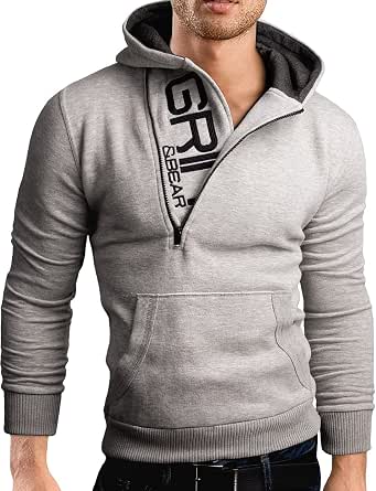 Sweat à Capuche Homme Demi-Zip Grin&Bear – Ultra Doux, Chaud 370 Gsm, Fermeture YKK Premium – GEC401