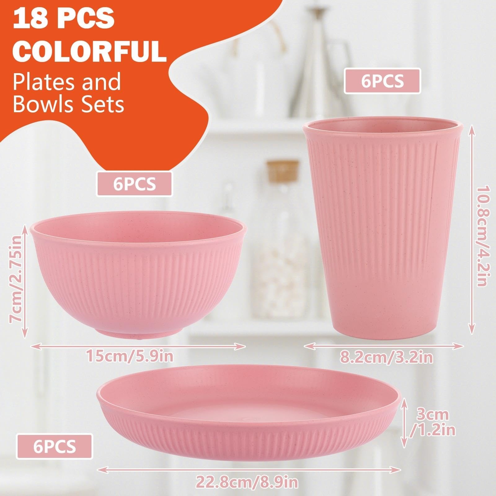 Lot de 18 assiettes et bols en plastique incassable - Pour camping, pique-nique, fête, micro-ondes et lave-vaisselle