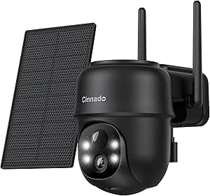 Cinnado Outdoor Surveillance Camera Battery Solar - 2K Camera Surveillance Outdoor WiFi Outdoor Wireless Solar Panel 360 Degrees PTZ PIR Motion Sensor IP65 Colour Night Vision Two-Way Audio (Black) asin的图片