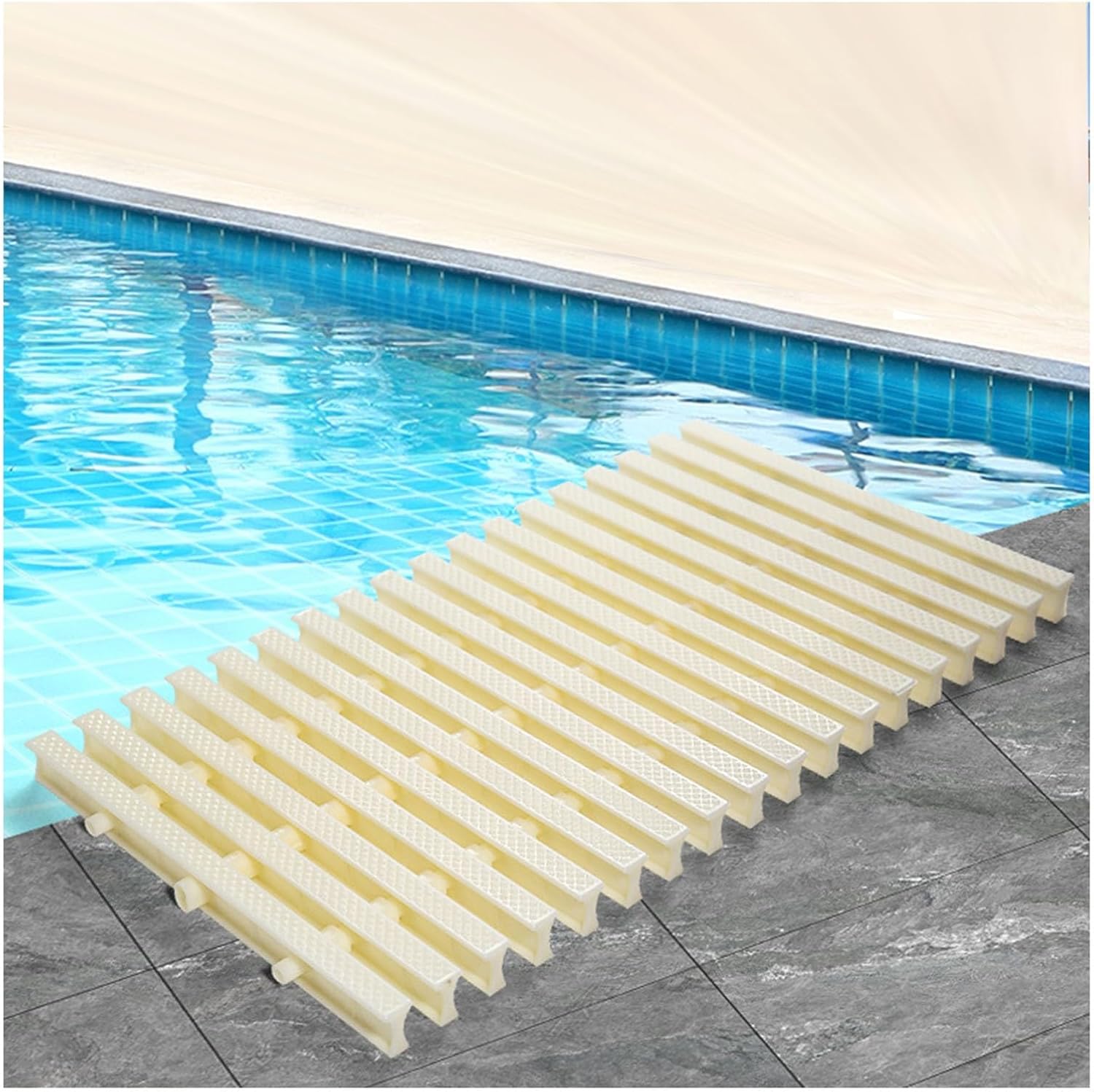 Swimming Pool Drainage Overflow Grating Gutter, Plastic Pool Deck and Floor Drain Overflow Grating Cover White Multiple Sizes(30x100CM/5pieces)