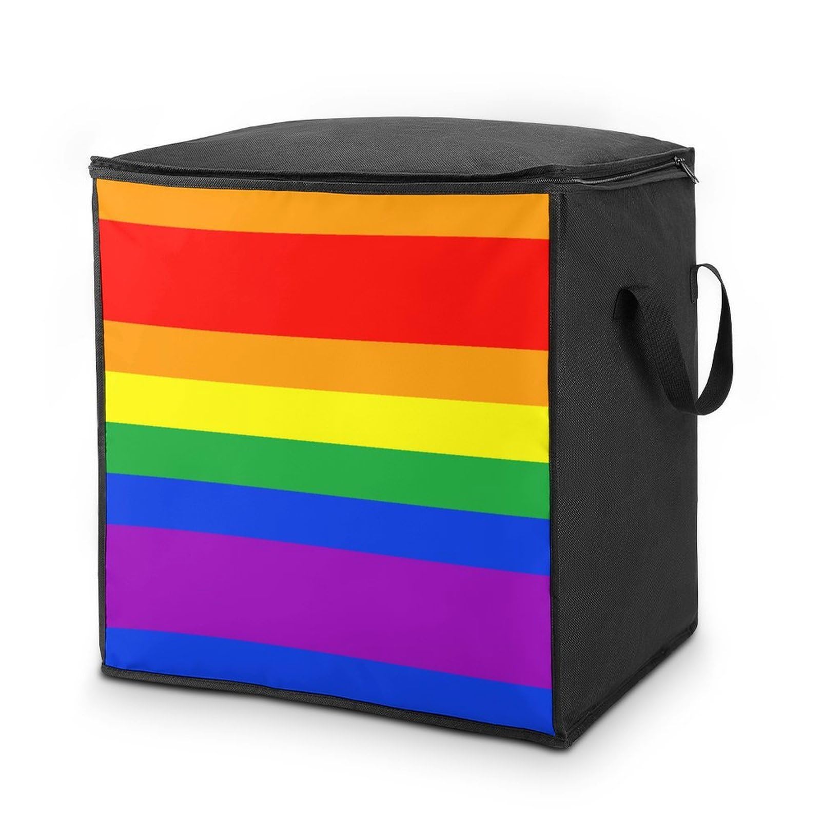 Lyfthologen 70L Storage Bags, Rainbow Flag Storage Box with Lid Zipper And Handles, Clothes Bags for Quilt, Blankets, Bedding