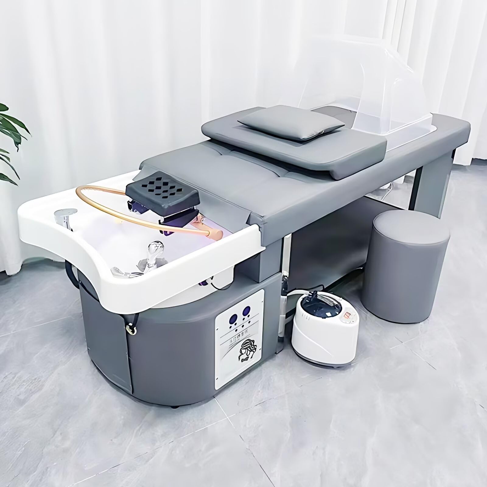 Professionelle Kopfmassageliege Im Minimalistischen Stil, Grau, mit Temperaturregelung, Wasserkreislauf Und Desinfektionsfunktion, Spa-Ausstattung für Salons