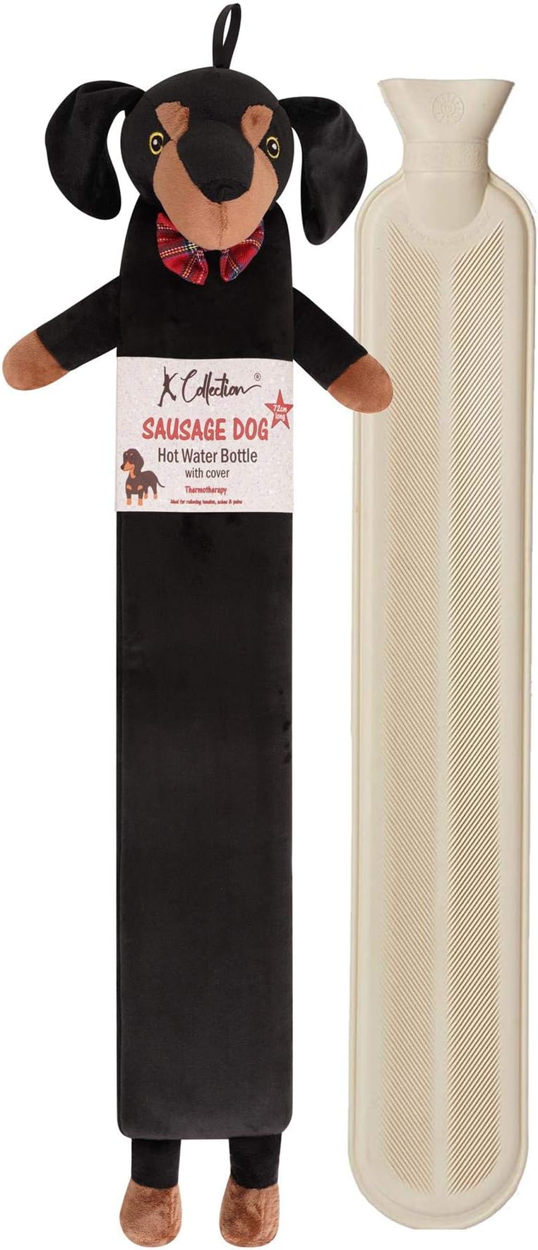 Extra Long Hot Water Bottle – Super Soft Novelty Plush Cover – Natural Rubber 2L Capacity – 72cm Long – Perfect for Pain Relief on Aches or Injuries (Sausage Dog)