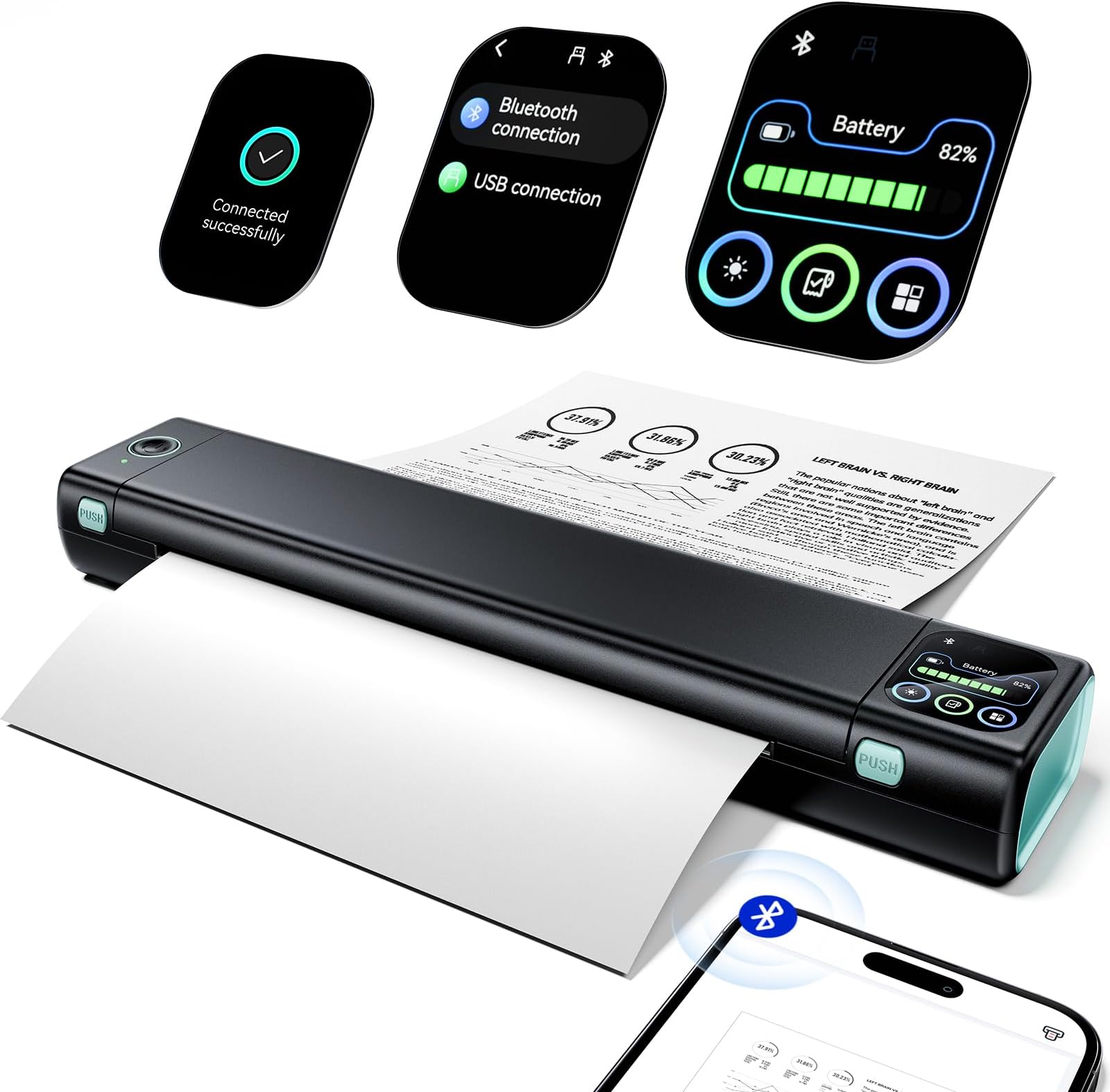 Portable Printer with Touchscreen, M08D Bluetooth Wireless Thermal Inkless Printer, Supports 8.5"x11" US Letter & A4, Compatible with iOS, Android, PC for Travel