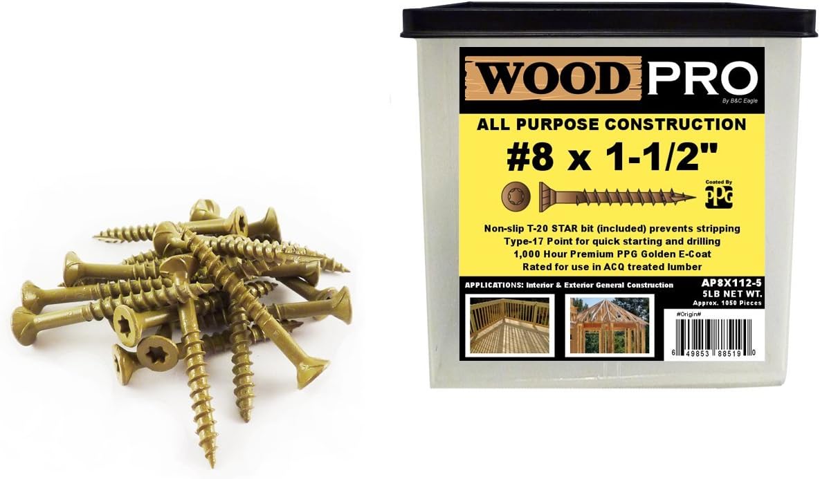 AP8X112-5 T20 5-Pound Net Weight 8 by 1-1/2-Inch All Purpose Wood Construction Screws, 1050-Piece, Gold