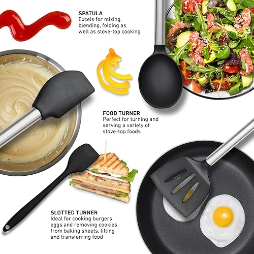Miniatura 4 de Juego de 33 utensilios de cocina de silicona para cocinar con asas inoxidables, resistentes al calor, de grado alimenticio, sin BPA, juego de