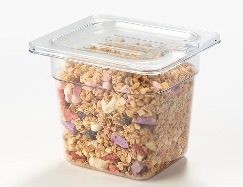 Vista 178 de CURTA Paquete de 6 bandejas de comida NSF, tamaño 1/6 de 2 1/2 pulgadas de profundidad, plástico de policarbonato comercial transparente apto