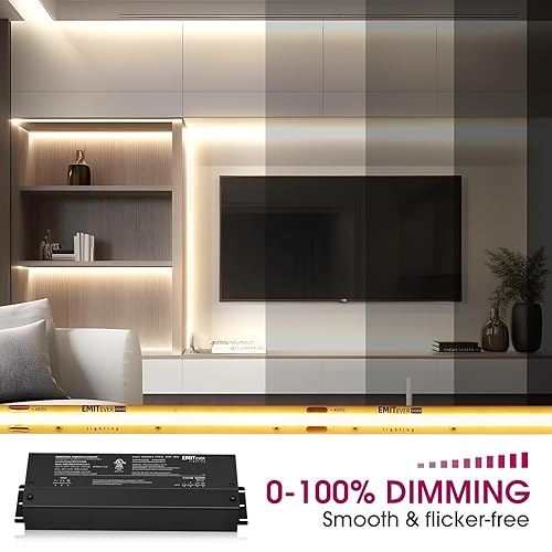 Miniatura 8 de EMITEVER Tira de luces LED COB de 48 V CC blanca cálida, 3000 K 32.8 pies de luz de cinta de alta densidad, 300 lm/ft, 4500 LED, Ra 90+,