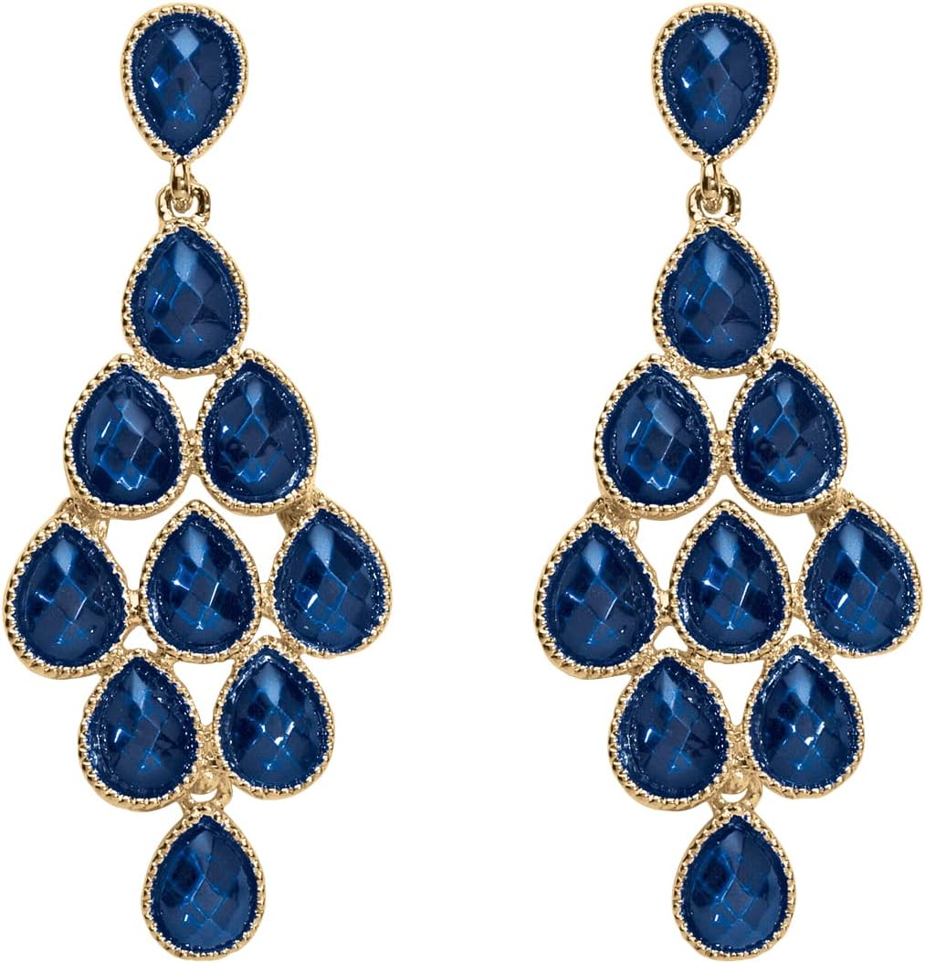 PalmBeach Goldtone Pear Cut Simulated Birthstone Chandelier Earrings (57x25mm) Month 9