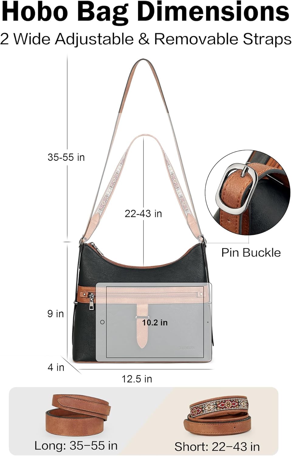 FADEON Womens Purses and Handbags, Designer Leather Crossbody Bags, Ladies Hobo Shoulder Bag with 2 Adjustable Strap - Image 5