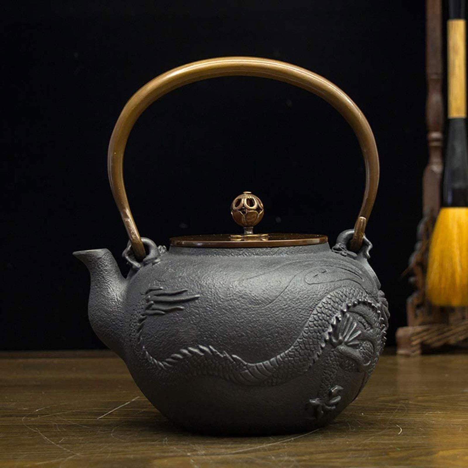 1.3L tè Giapponese Teapot Bollitore TETSUBIN Stile Ghisa in Ghisa Hobnail Teiera Bollitore, retrò Teiera Fatta A Mano Non Patinata di Alta qualità(Color:C)
