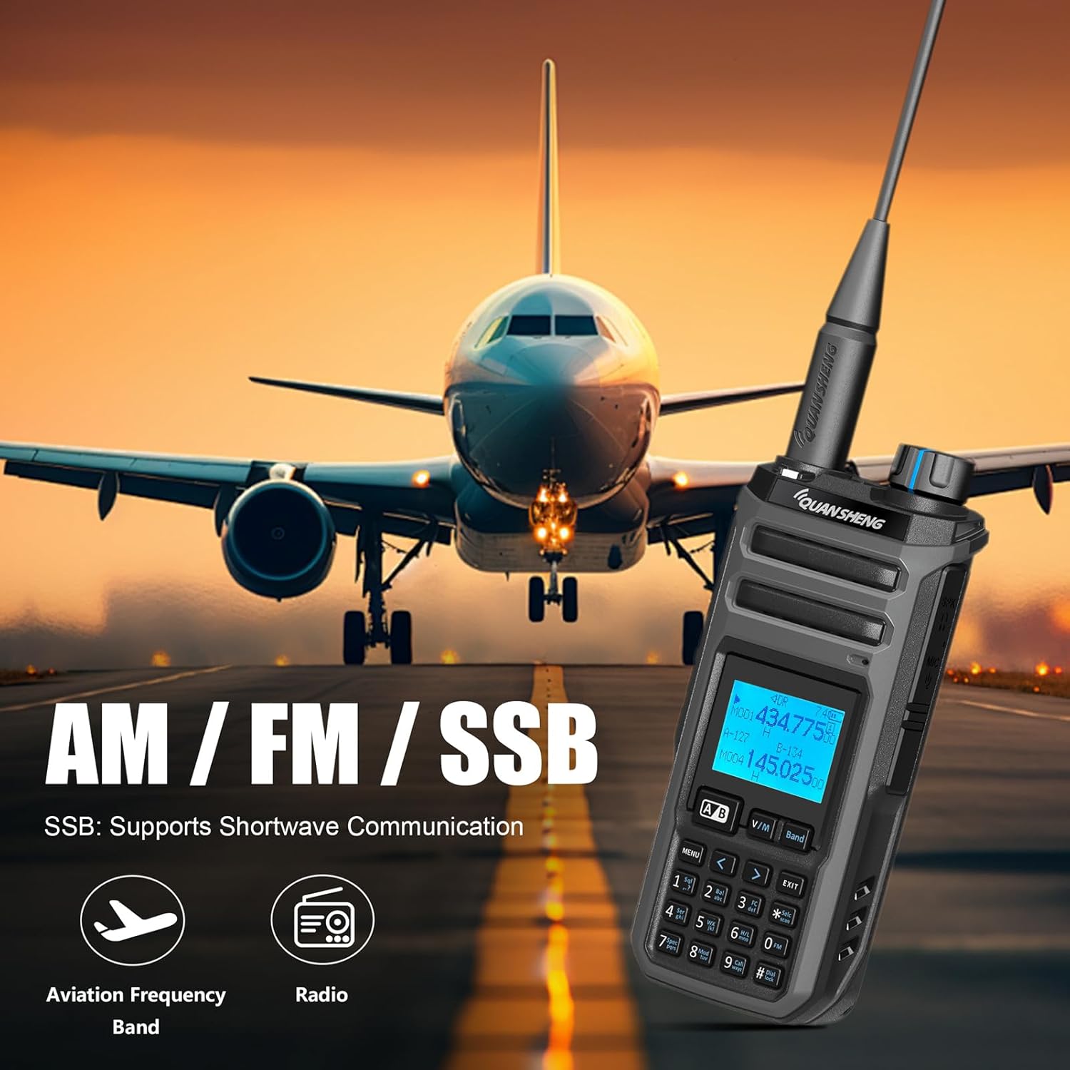 QuanSheng TK11(5) Two Way Radio Dual Band NOAA Weather 999 Channels 10W Flashlight Walkie Talkies Long Range Dual PTT Handheld Radio with Type-C Charging Cable 2500mAH Li-ion Battery and Charger