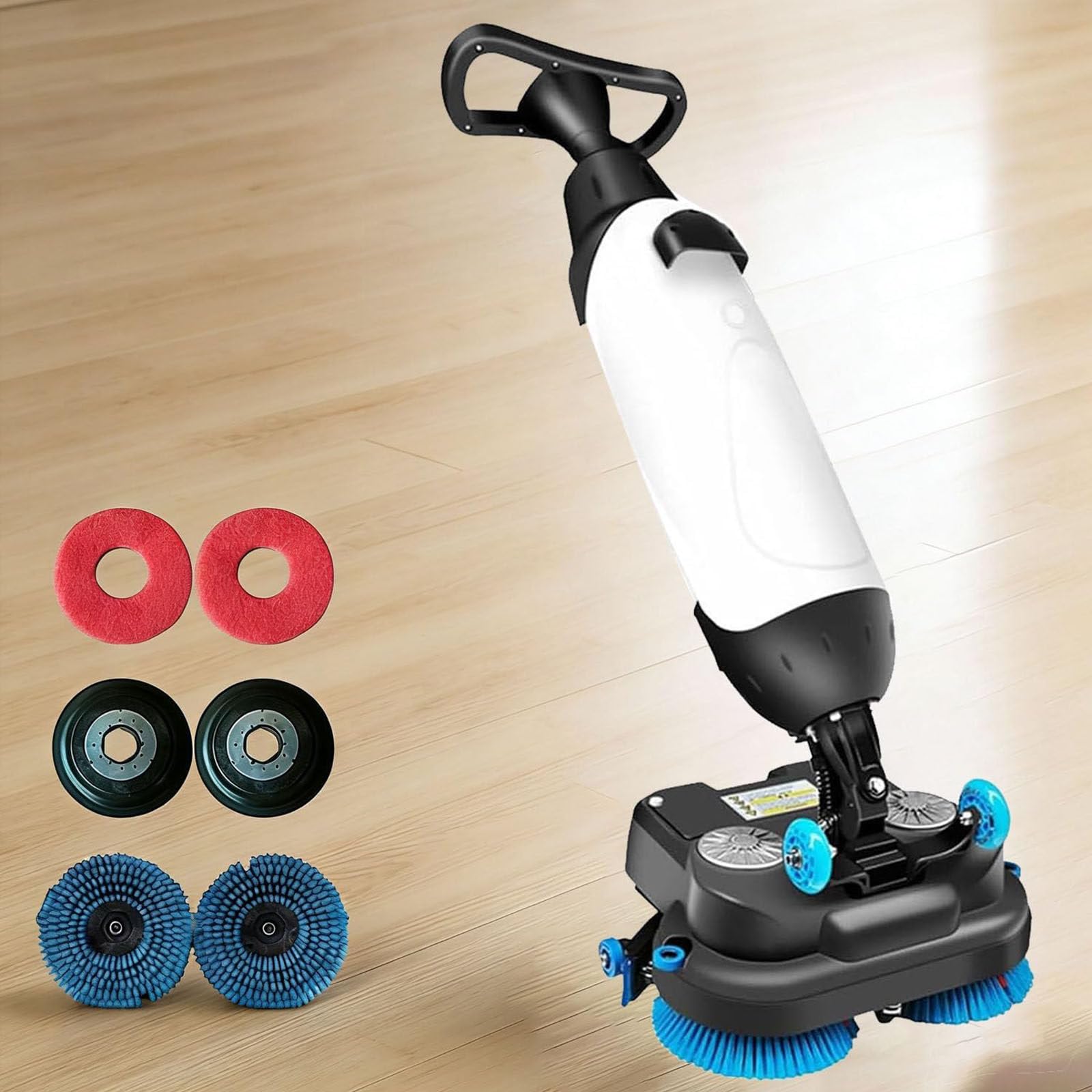 Aspiradora Fregadora Sin Cable,Fregadora Eléctrica Comercial Pisos, 43 Cm Ancho Limpieza & Cepillo Doble,240 RPM Limpieza Profunda, para Hogar,Oficina & Locales,360° Giratorio White