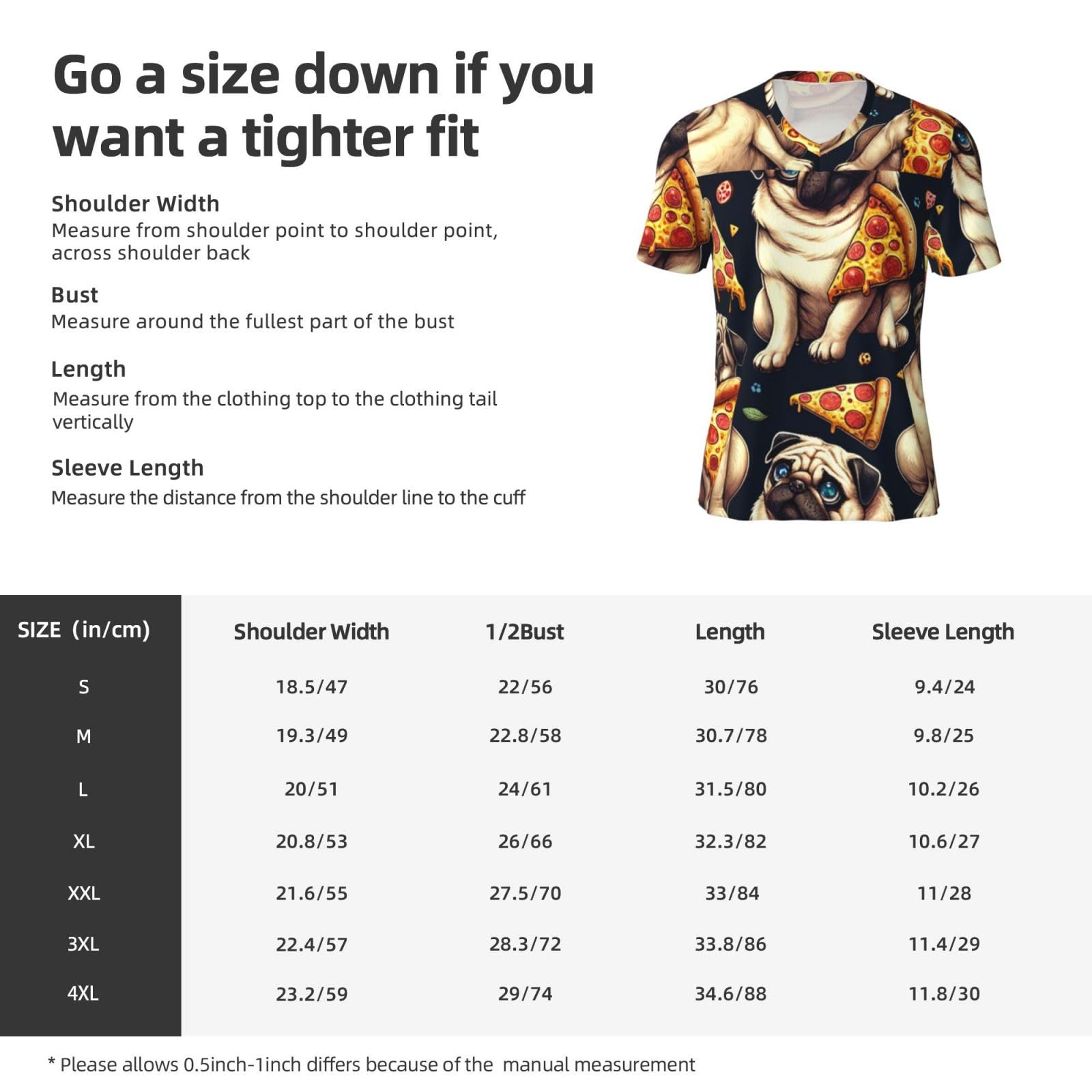 Stylish Athletic Sports Jersey Pug-Dogs-Yummy-Pizza Men's Rugby Jersey Small Black